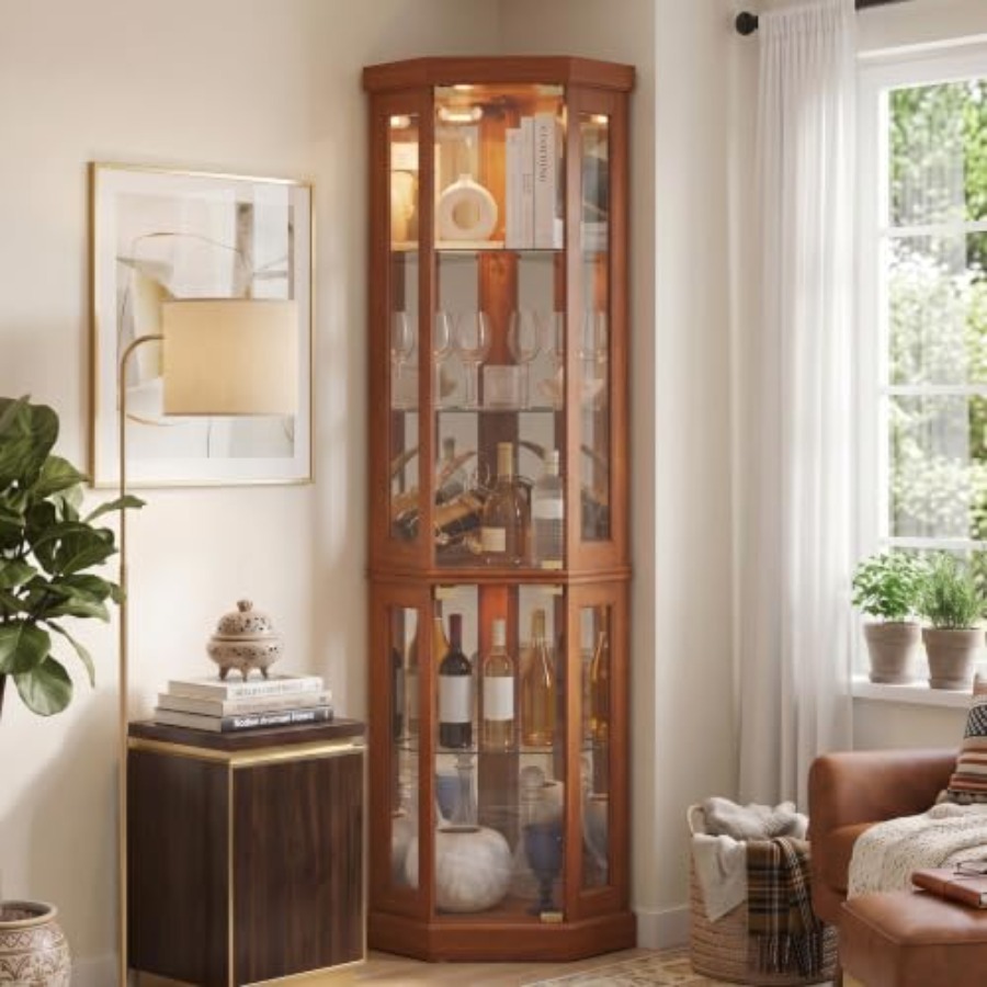 Corner curio cabinet for livin - đánh giá và giá Glass Cabinet Display